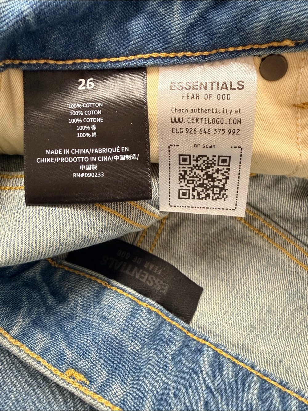 NWT Fear of God ESSENTIALS Straight Leg Jeans Classic Blue Size 26 - Picture 9 of 13